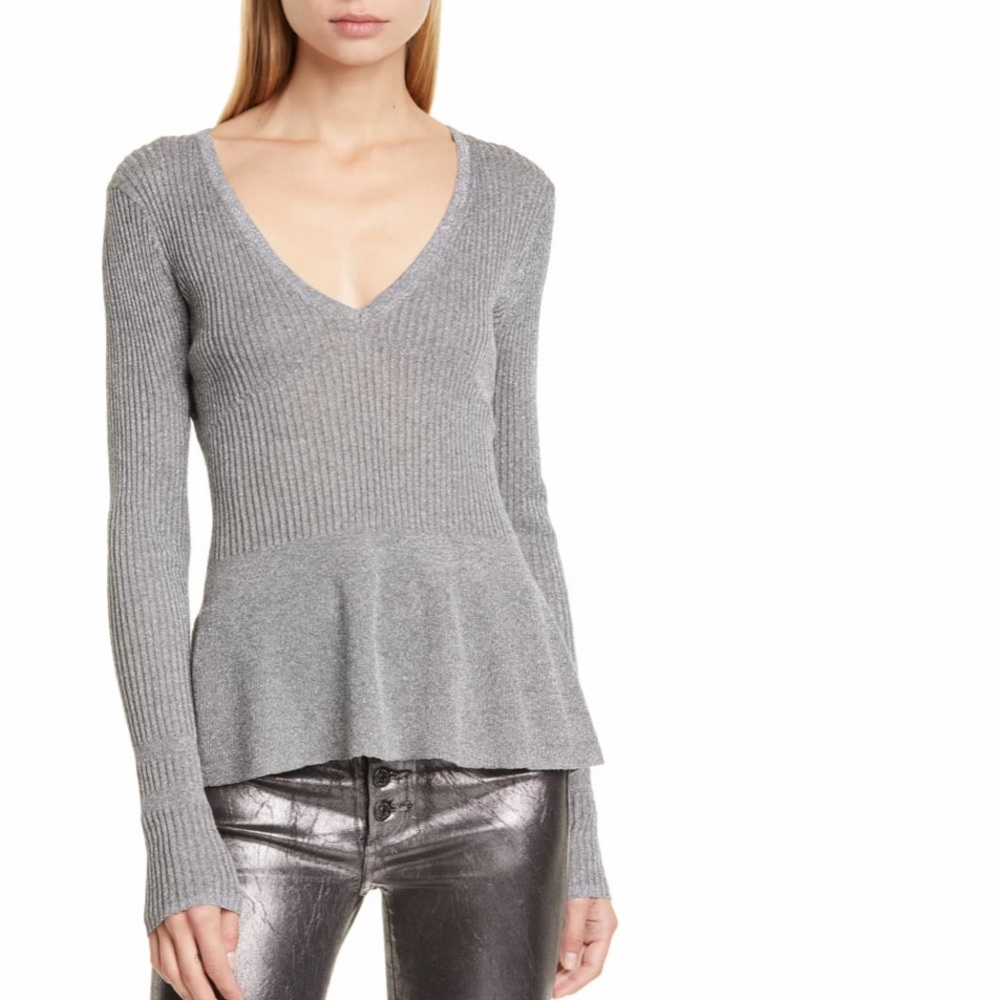 Veronica Beard Esmeralda V-Neck Peplum Sweater